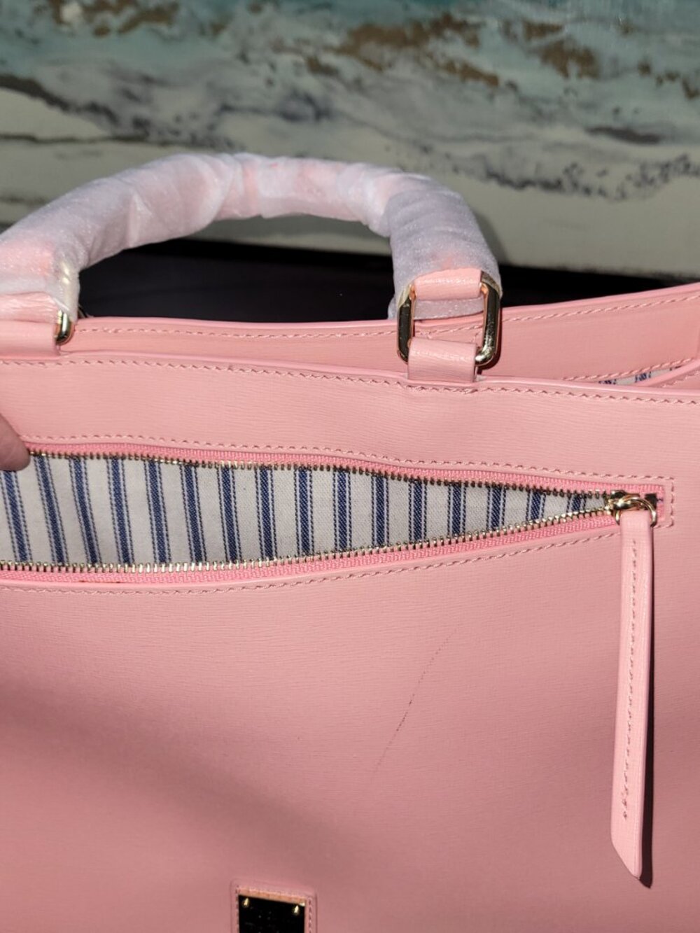 Dooney & Bourke  Pink (Bubble Gum) Saffiano Leather Satchel  [Item #HL13] - Picture 11 of 16